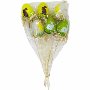 Decorative Plastic Easter Eggs On A Stick (6x4cm) 6PK