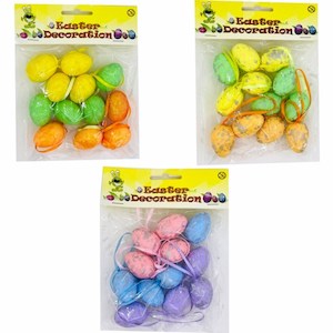 Easter Party Decorations: Polystyrene Eggs With String (3x4cm) 12PK