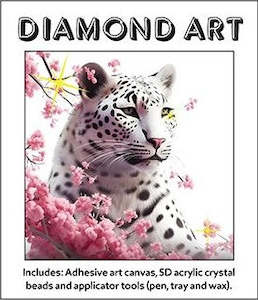 Art: 5D Diamond Art Kit (30x30) - White Tiger With Flower