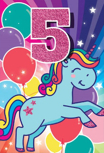 Glitter Party Age Greeting Card - Pink Unicorn (5)