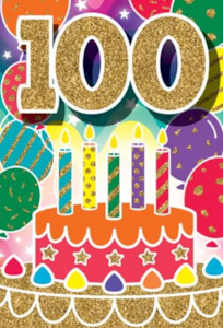 Glitter Party Age Greeting Card - Gold Birthday Cake (100th)