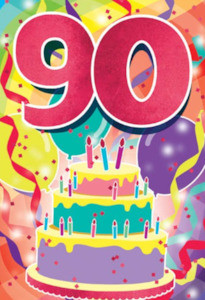Glitter Party Age Greeting Card - Pink Birthday Cake (90th)