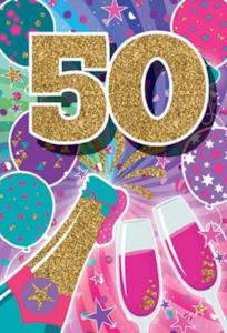 Glitter Party Age Greeting Card - Gold Wine Bottle (50th)