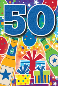 Glitter Party Age Greeting Card - Beers And Gifts (50th)