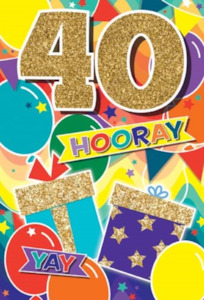 Glitter Party Age Greeting Card - Gold Gifts (40th)