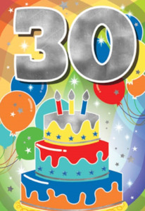 Glitter Party Age Greeting Card - Silver Birthday Cake (30th)