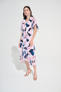 Joseph Ribkoff Silky Knit and Chiffon Floral Print Fit and Flare Dress