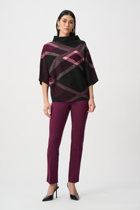Joseph Ribkoff Brushed Viscose And Nylon Plaid Funnel-Neck Sweater