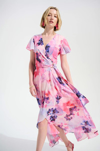 Products: Joseph Ribkoff Chiffon Print Wrap Dress With Ruffle Detail