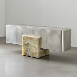 Casegoods: Coexist Credenza Brushed Aluminium Onyx