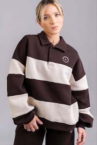 Tops: Polo Stripes sweatshirt Dark brown cream