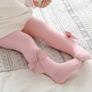 Accessories: Baby Bowknot Solid Tights Pink