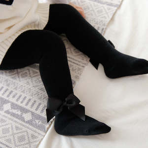 Accessories: Baby Bowknot Solid Tights Black