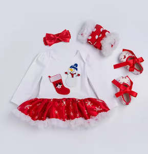 Newborn: Baby Girl 4pc Christmas Romper Set