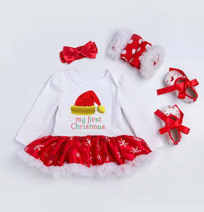 Baby Girl 4pc 1st Christmas Romper Set