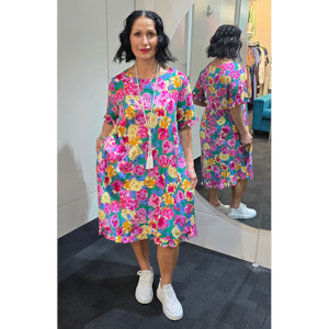 L: S/S Pink Floral Dress