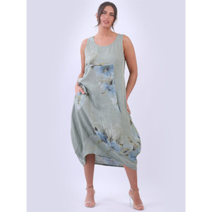 Italian Ribbed Floral Dress Khaki