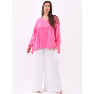 Lilliano: Front Button Ruched Top Fuchsia