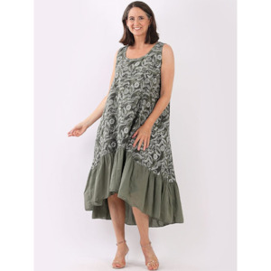 Italian Floral Linen Dress Khaki