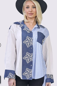 Lilliano: Floral Button Side Shirt Blue