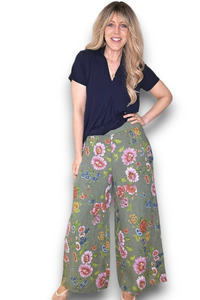Italian Wear: Palazzo Doily Rose Pant Forest