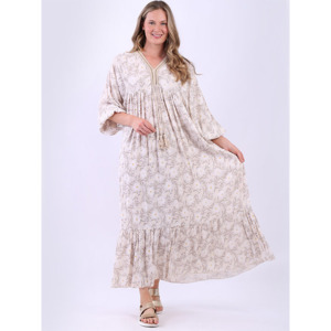 Italian Floral Maxi Dress Beige