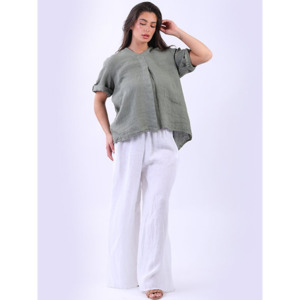 Lilliano: Hi-Lo Baggy Linen Top Khaki
