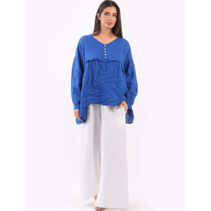 Lilliano: Front Button Ruched Top Blue