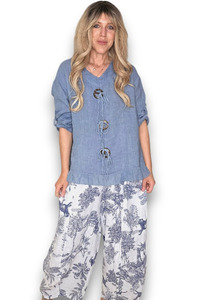 Italian Wear: Trois Button Top Petrol