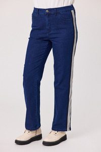 Side Tape Straight Leg Jean Dark Denim