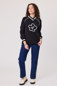 Daisy V Neck Sweatshirt Black