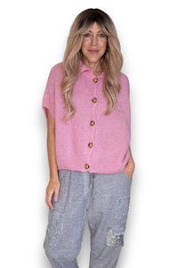 Italian Wear: Collar Mohair Blend Vest Bubblegum