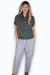 Italian Wear: Collar Mohair Blend Vest Moss