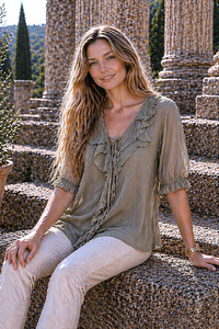 Ruffle Cotton Top Khaki
