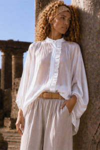 Ruffle Trim Shirt White