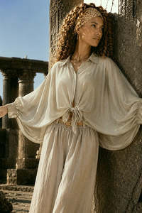 Batwing Tie Sheer Top Gold