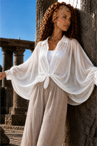 Batwing Tie Sheer Top White