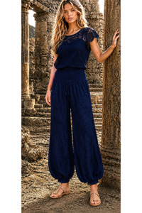 Lilliano: Embroidered Silk Pants Navy