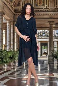 Silk Tiered Dress Black