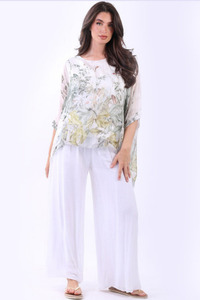 Lilliano: Floral Batwing Silk Top Cream