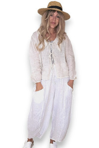 Italian Wear: Barrel Linen Pants White