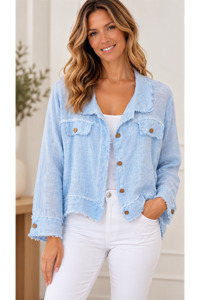 Linen Crop Jacket Blue