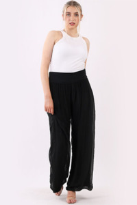 Wide Leg Silk Pants Black