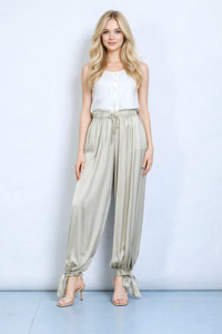 Pants Tights And Skirts: Silk/Viscose Tie Hem Pants Champagne