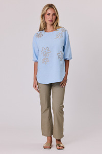 Classified: Printed Linen Top Pale Blue