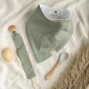 Linen/Towelling Dribble bib ® - Sage
