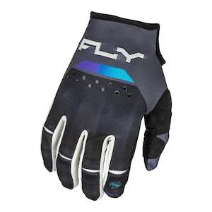 Mens Off Road Gloves: Fly Racing 2024 Kinetic Reload Gloves - Charcoal / Black / Blue Iridium