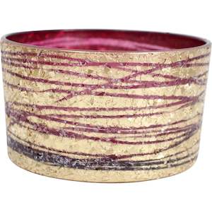 Candle Holders Hurricanes: Votive Cranberry Ribbon Gold