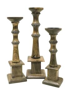 Candle Holders Hurricanes: Remy Carved Wood Candle Holders