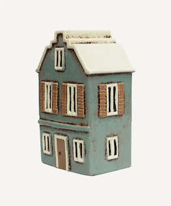 French Country 1: Alsace Tea Light House with Shutters Blue